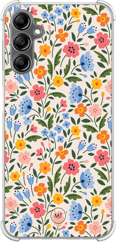 Hoesje (shockproof) geschikt voor Samsung Galaxy A14 5G - Romantische bloemen - Extra sterke case - TPU/polycarbonaat - Bloemen - Multi, Transparant