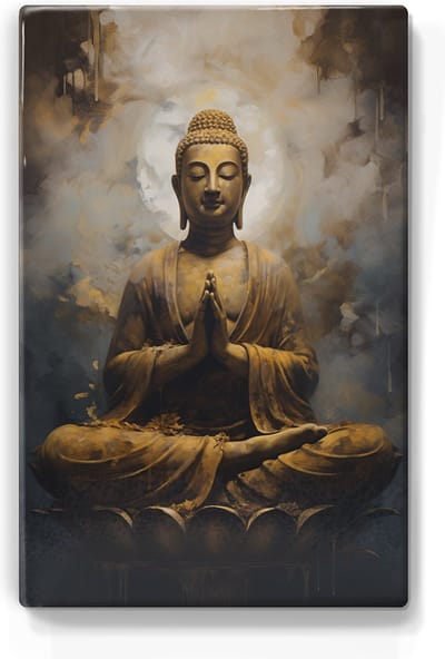 Boeddha met gevouwen handen - Mini Laqueprint - 9,6 x 14,7 cm - Niet van echt te onderscheiden handgelakt schilderijtje op hout - Mooier dan een print op canvas. - LPS504