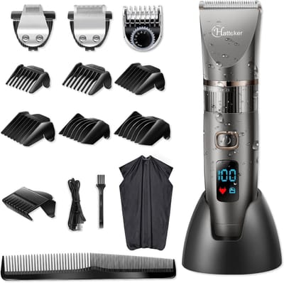 Hatteker 3-in-1 Tondeuse - Professionele Tondeuse voor Mannen - Baardtrimmer, Detailtrimmer en Haarknipper - Waterdicht - met kapperscape