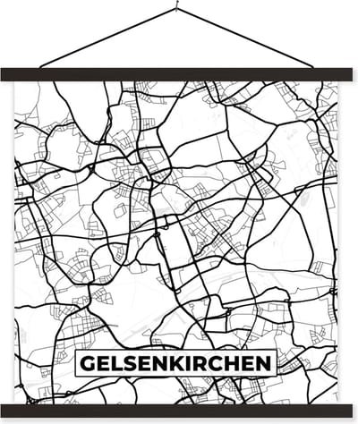 Posterhanger incl. Poster 60x60 cm - Schoolplaat - Kaart - Gelsenkirchen - Plattegrond - Stadskaart - Textielposter - Zwarte latten - Stadskaart