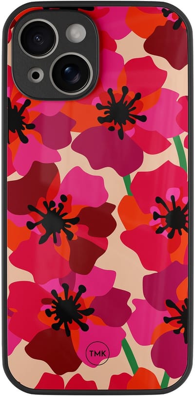 Hoesje geschikt voor Apple iPhone 13 - Pink floral bliss - Roze - TPU luxe case (glossy toplaag) - Bloemen - Hardcase backcover zwart