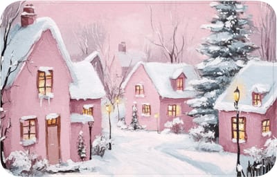 Badmat 80x50 cm - Antislip - Kerstdorp - Roze - Winter - Sneeuw - Huizen - Badmatten voor badkamer - Badkamermat - Douchemat - Badkamer mat