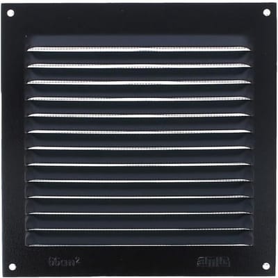 Aluminium Ventilatie Rooster Zwart Rechthoekig met Insectennet (150x150 mm)