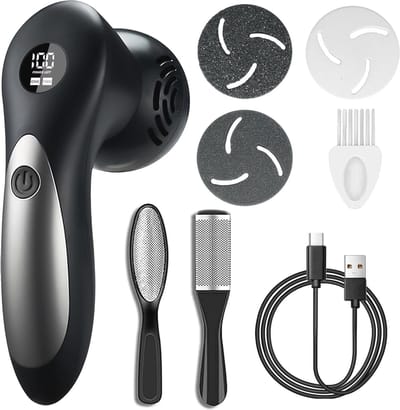 Elektrische Eeltverwijderaar - USB Oplaadbaar - IPX7 Waterbestendig - Krachtige Motor - 2 Snelheden - Voetvijl - 3 Slijpkoppen - Zwart