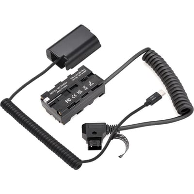 D-Tap naar dubbelzijdige NP-F550 dummybatterij + Type-C naar DMW-DCC17 dummybatterij spiraalkabel DC with 1 Type-C to DMW-DCC17 Dummy Battery zwart
