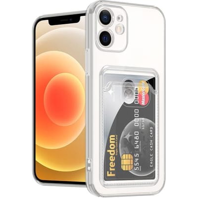 Ceezs transparant telefoonhoesje met pasjeshouder geschikt voor Apple iPhone 12 – flexibel hoesje met ruimte voor pasjes en stoot- en krasbescherming
