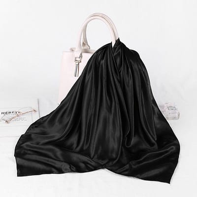 Foulards en soie 90 x 90 cm pour femme, carré, en satin, style hijab, mouchoir uni, châle, foulard, bandeau, bandana islamique One Size black