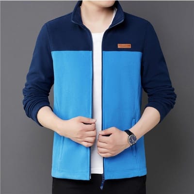 Lente en Herfst Polar Fleece Herenjassen voor Jonge en Middelbare Leeftijd Casual Kleurblok Heren Stand-up Kraag Jas Tops XXXXL blue