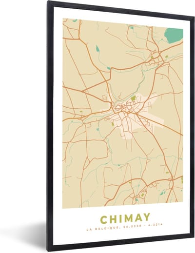 Fotolijst incl. Poster - Kaart - België - Chimay - Plattegrond - Stadskaart - 40x60 cm - Posterlijst