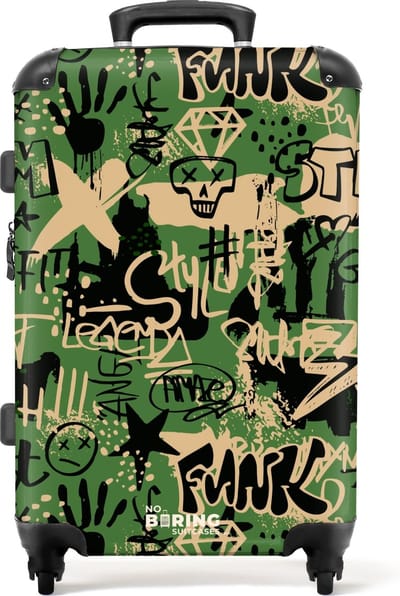 NoBoringSuitcases.com® - Koffer groot - Rolkoffer lichtgewicht - Graffiti in camouflage kleuren - Reiskoffer met 4 wielen - Grote trolley XL - 20 kg bagage