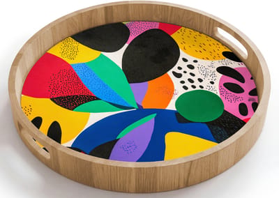 Dienblad rond 40x40 cm - Schootdienblad hout - Vormen - Stippen - Kleurrijk - Borrelplank rechthoek - Plateau houten dienbladen