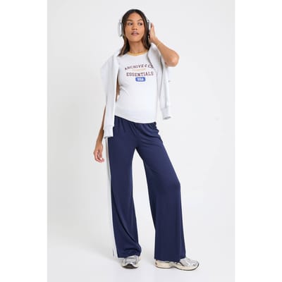 boohoo Dames Zwangerschapsbroek met contrasterende zijstreep en wijde pijpen | Marineblauw | Maat: 36