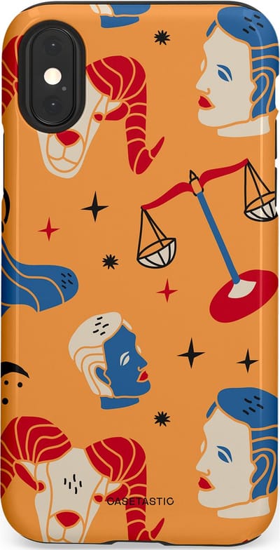Casetastic hoesje geschikt voor Apple iPhone X / Apple iPhone XS - Dubbellaagse bescherming - Zodiac in lijn - Fashion Case - Okergeel Terracotta Zand Rood