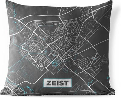 Sierkussen Buiten - Plattegrond - Zeist - Grijs - Blauw - 60x60 cm - Weerbestendig - Stadskaart