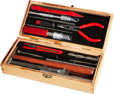 Gereedschapskist Modelbouw - Hobby Gereedschap - Model Treinen Bouwen - Gelegeerd Staal Hout - 64 Milliliters - Zwart