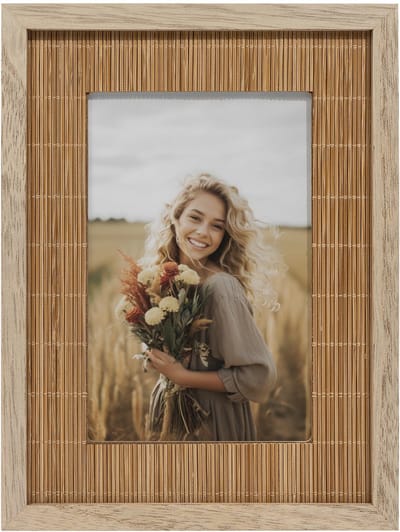 Dailygoods- Fotolijst 10x15 cm Boho-stijl - Bamboe - Wanddecoratie/Tafel - Echt glas - Natuurlijke esthetiek - Warme sfeer - Foto Lijst