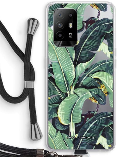 Case Company® - Hoesje met koord geschikt voor Oppo A94 5G hoesje met Koord - Bananenbladeren - Telefoonhoesje met Zwart Koord - Bescherming aan alle Kanten en Over de Schermrand