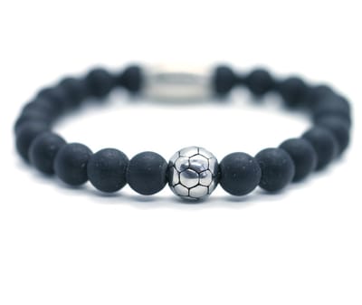 IbizaMen KIDS - Jongens - armband - onyx - voetbal - RVS - 6mm - 14cm