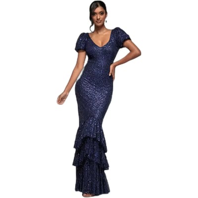 Strakke jurk met pofmouwen en zoom vrouw Goddiva