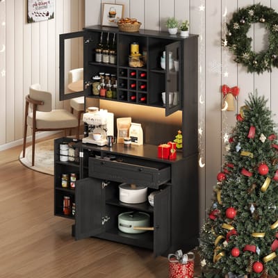 MODENUIT Keukenkast - Met LED, Stopcontact En Wijnrek - Voor Keuken En Eethoek - MDF - 180x105x40 cm - Zwart