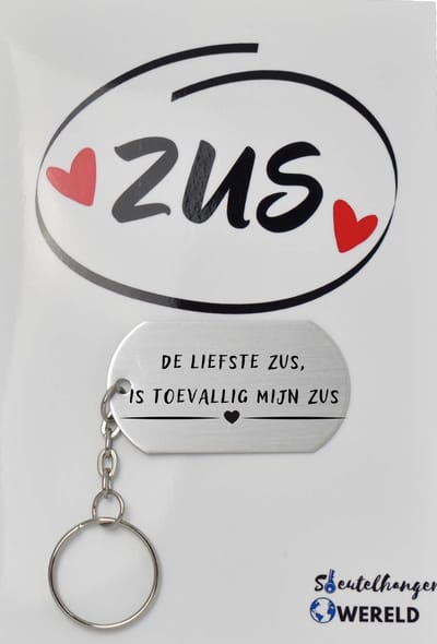 De liefste zus is toevallig mijn zus Sleutelhanger inclusief kaart - zus cadeau - cadeaupakket - verjaardag - Leuk kado voor je zus om te geven - 2.9 x 5.4CM