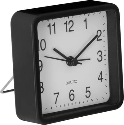 Atmosphera Wekker/alarmklok Dawn - zwart - kunststof - 8 x 8 cm - met standaard - batterij voeding