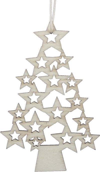 5x Houten kerstboom kersthangers 6,5 x 10 cm - Houten kerstboomversiering ornamenten