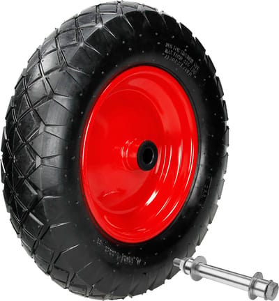 ECD Germany Kruiwagenwiel met luchtbanden en as - 4.80/4.00-8 - Ø 390mm - 95mm breedte - 200kg draagvermogen - band met stalen velg - reservewiel voor luchtbanden