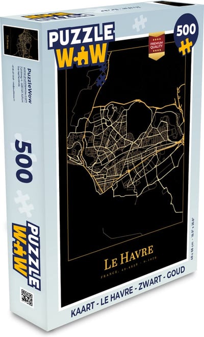 Puzzel Kaart - Le Havre - Zwart - Goud - Legpuzzel - Puzzel 500 stukjes
