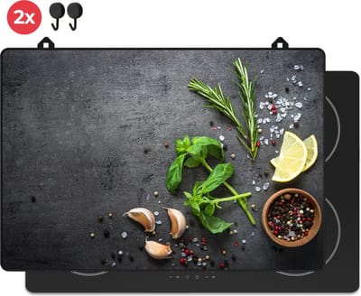 KitchyMist Inductie Beschermer 76x52 cm - Kruiden en Specerijen Limoen - Kookplaat Beschermer - Afdekplaat voor Kookplaat - Inductie Mat - Spatscherm Achterwand Keuken
