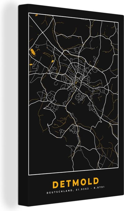 Canvas Schilderij Goud – Duitsland – Plattegrond – Gold – Stadskaart – Kaart – Detmold - 20x30 cm - Wanddecoratie