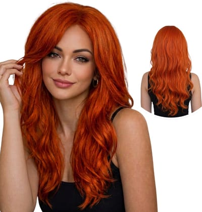 Pruiken Dames - Koperoranje Pruik 70 cm - Vol Haar - Natuurlijke Haarlijn - Elements Collection