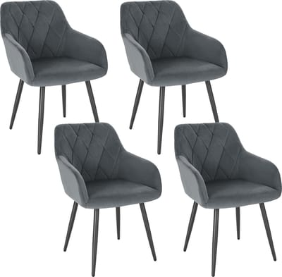 Kamyra® Set Van 4 Velvet Eetkamerstoelen - Eetkamerstoel - Stijlvol, Ergonomisch & Comfortabel - Donkergrijs
