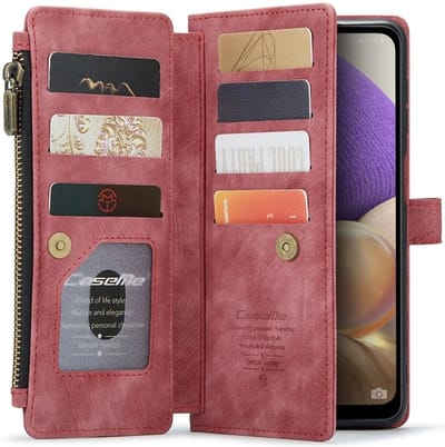 CaseMe C30 Hoesje Geschikt voor Samsung Galaxy A23 | Wallet Zipper Book Case met Pasjeshouder | Beschermhoes met Portemonnee | Rood
