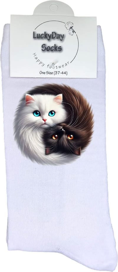Yin Yang - Valentijn sokken - Valentijns Cadeau - Grappige sokken - Leuke sokken - Hem Haar sokken - Vrolijke sokken - Poesen - Vaderdag - Moederdag - Verjaardag cadeau - Kerst cadeau - Leuk Cadeau - Speciaal cadeau - Sokken maken Happy - 37-44