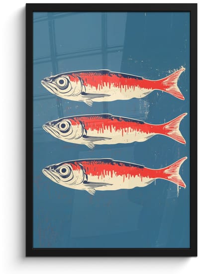 Poster in lijst - Fotolijst 40x60 cm - Posters - Vissen - Rood - Blauw - Posterlijst zwart - Decoratie - Wanddecoratie woonkamer - Muurdecoratie slaapkamer