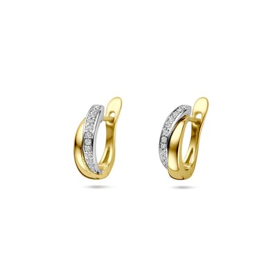 14K bicolor gouden geel/wit klapoorringen diamant 0.14ct (2x 0.07ct) h si 14,5 mm - 4209100