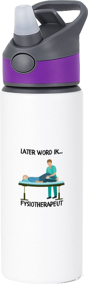 Hacebo® - Later word ik fysiotherapeut waterfles met rietje paars - Fysiotherapeuten - Fysiotherapeut - fysio - therapie - arts - masseur - fysiotherapie - sportblessures - specialist - fysioloog - water fles - 650ML