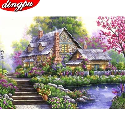 Peinture de diamant rond complet paysage 5D, broderie de diamant, décoration de maison 20X30CM gray