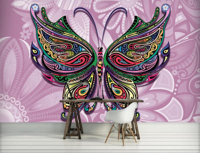 Modern buttefly pink wallcovering