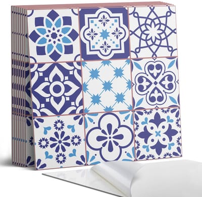 Coloray Plaktegels - Geometrische patronen in tegels Portugese Tegels - 30 cm x 30 cm - Blauw Plaktegels - 9 stuks - Vierkant PVC Tegels - Plaktegels Keuken - Zelfklevende Vloertegels - Vinyltegels Vloer Zelfklevend - Zelfklevende Tegels