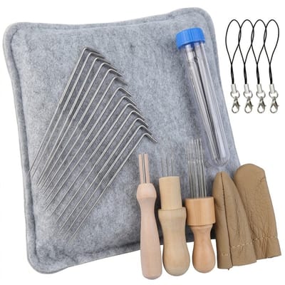 Grijs vilt pakket unisex 23 delige naaldviltset met vilt mat naalden houten handvatten en accessoires voor vilten handwerk