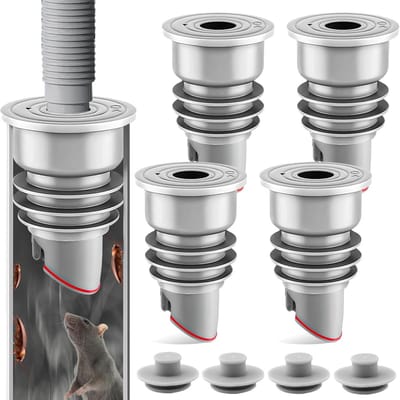 Dichtingen voor Wasmachine Slangen: 4 Stuks Geurremmende Plug met Afsluitkop voor Badkamers en Keukens, Duurzaam en Betrouwbaar