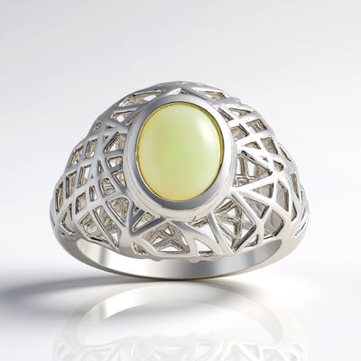 Cavill - Zilveren ring met Welo-opaal 1,137 ct - 925 Sterling Zilver Geplatineerd - Unieke ovale opaal uit Ethiopië - Handgemaakt, elegant design