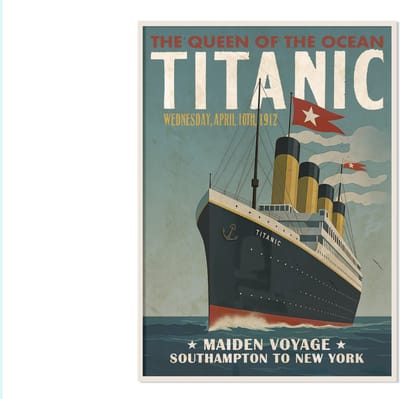Lanzfeld Titanic - Poster Schilderij A4 - Vintage Maritieme Illustratie - PP Hoes