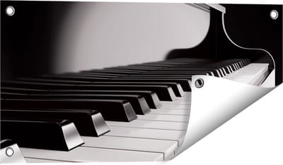 Gards Tuinposter Pianotoetsen - Noten - Piano - 60x30 cm - Tuindoek - Tuindecoratie - Wanddecoratie buiten - Tuinschilderij