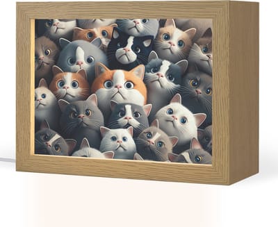 Nachtlampje 20x15 cm - Kinder lampje - Kat - Dieren - Poes - Grijs - Patronen - Kind - Tafellamp kinderkamer - Slaapkamer lamp - Bedlamp kinderen - Kinderlampje stopcontact - Wandlamp babykamer - Nachtlampjes