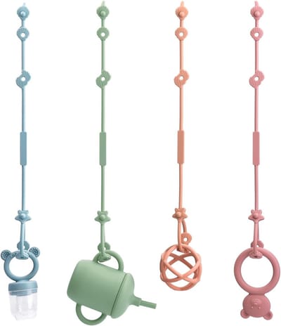 Siliconen Fopspeenketting voor Baby's, BPA-vrij, Veiligheidsriem voor Speelgoed, Drinkbekerhouder voor Kinderwagen, Stoel en Autostoel, 4 Stuks met Schelpen en Sterrenzeef