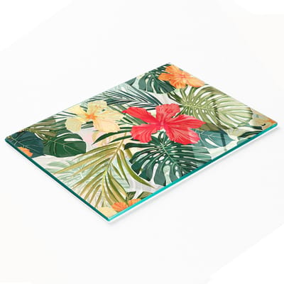 Decoratieve glazen snij- en serveerplank met Hawaïaanse bloemen, 80x52 cm
