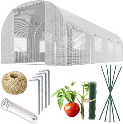 Folie tunnel kas - Plantentunnel frame - Planten beschermen - Met muggenraam - 2 x 4.5 x 2 m - Wit